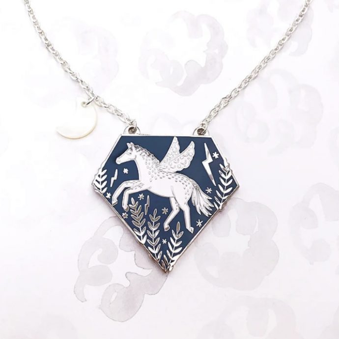 Pegasus enamel necklace